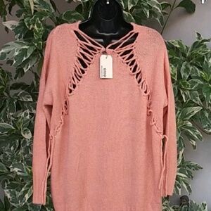 Powder Peach Back Laced Oversized Soft Sweater